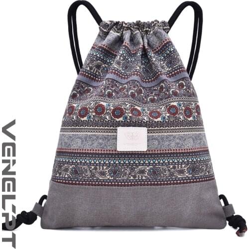 2020 hot sale Bohemian national style canvas bag bag bag double shoulder bag Bohemian fashionable canvas bag with drawstring for