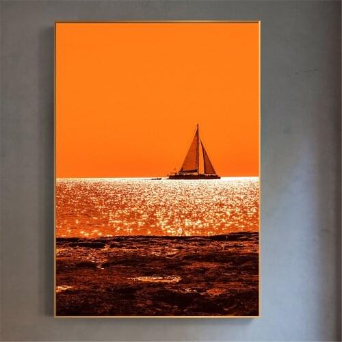 Beatuy Poster Sea Beach Shore Blue Waves Painting Ocean Sunset Seascape Wall Pictures for Bathroom Art Cuadros Decoracion Salon