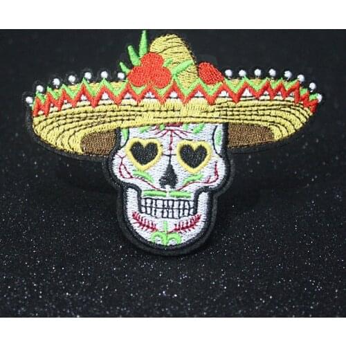 Pulaqi Hat Skull Punk Patches For Clothes Embroidery Iron On Patches For Clothing Applique Stripes Patch Rock Band Sticker Badge