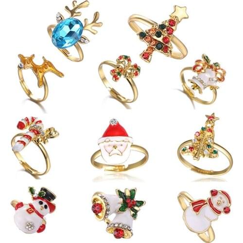 GANXIN Christmas Ring Newest New Year Party Finger-ring Decoration Elk Santa Claus Bells Opening Rings For Women Men Jewelry