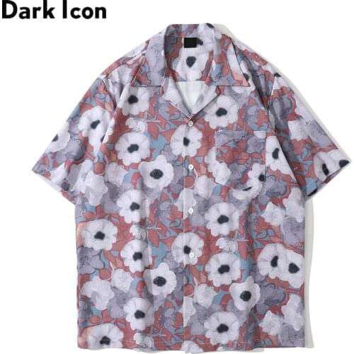 Dark Icon Floral Printed Polo Shirt Men Summer Men Women Holiday Beach Hawaiian Shirts 4 Colors