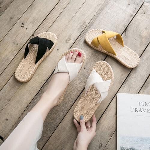 Comfortable summer new outer sandals fashion one word drag women flat beach drag Roman net red ins sand slippers wear resistant