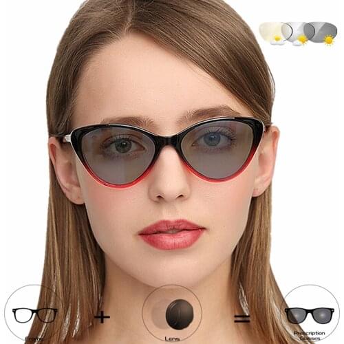 Photochromic Gray Lens Cat Women Sunglasses Reading Glasses Discoloration Diopters Gafas Glasses Frame