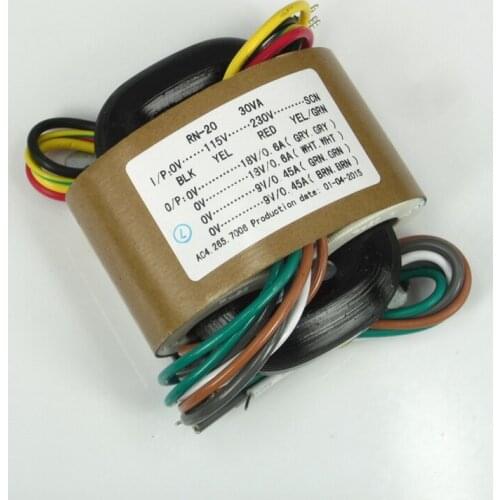 Transformador de corrente R type power transformer 115V-230V 30W double 18V + double 9V R cattle audio transformer copper wire