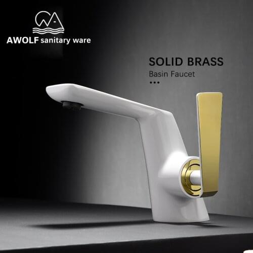 Solid Brass Bathroom Modren Basin Sink Faucet Washing Mixer Water Tap Hot Cold Black Shiny Gold White Chrome Deck Mounted ML8074