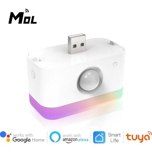 MOL Smart Night Light&Motion Sensor Works with Echo Flex, 2 in 1 Multifunction WiFi Enabled APP Remote Control RGB Nightlight