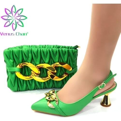 Green Mature African Women Shoes And Bag To Match Set Italian Comfortable in Heels for Party Shoes And Bag Set For Wedding Dress