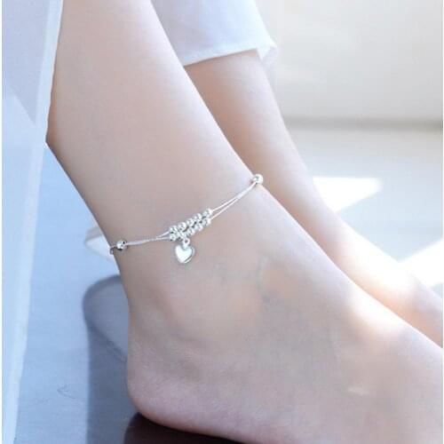 Women Fashion Jewelry Love Heart Beads Pendant Summer Beach Anklet Bracelet