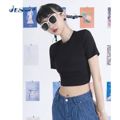 Ladies Short-sleeved Black Crop Top Hot Girl Round Neck Slim-fit T-shirt Summer Back Hollow Pullovers For Women Sexy Streetwears
