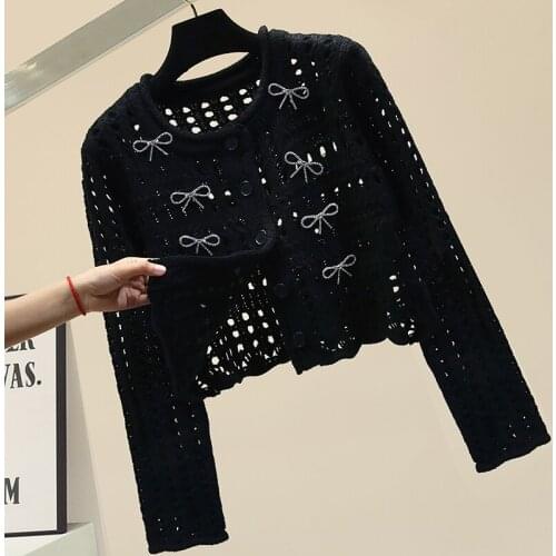 Womens Sweaters Heavy Industry Bow Knitted Sweater 2020 Autumn New Girls Ladies Knitted Cardigan Coat Cropped Cardigans