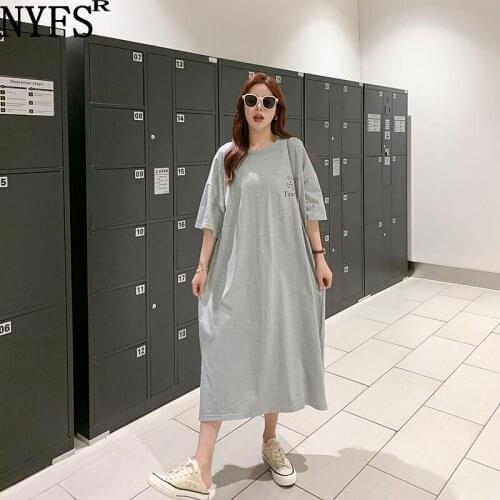 NYFS 2021 Korean New Loose Letter Printing Woman Dress Vestidos Robe Elbise Side split Short Sleeve Summer Dress(No Shawl