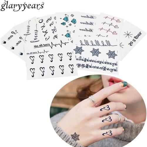 1 Piece Black Alphabet Pattern Temporary Tattoo Finger Wrist Stocking Body Art Sticker 'I Love You' Faith Heart Decal Paper Word