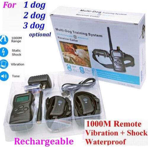 10set/lot*1000M 100LV Electric Rechargeable Waterproof Dog Pet Training Collar trainer with LCD Display Shock Vibrate Products