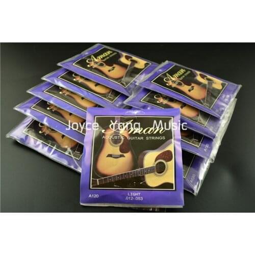 10 Sets of Aman A120 Acoustic Guitar Strings 1st-6th Steel Strings 012-053 Light Gauge Free Shipping