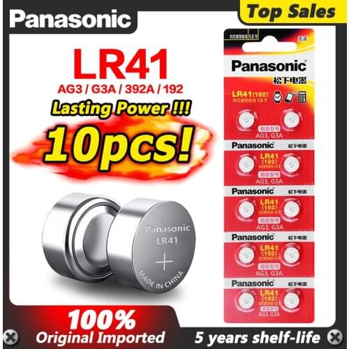 10pcs LR41 Button Cell Batteries Panasonic 100% Original SR41 AG3 G3A L736 192 392A Zn/MnO2 1.5V Lithium Coin Batteries