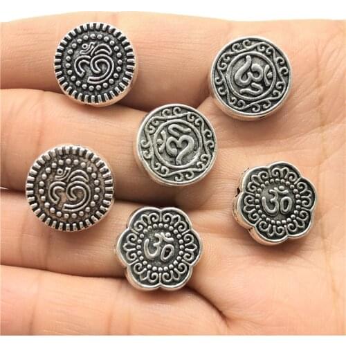 10pcs Om Yoga logo pattern coin shape perforated connector spacer for jewelry making DIY handmade bracelet necklace accessories