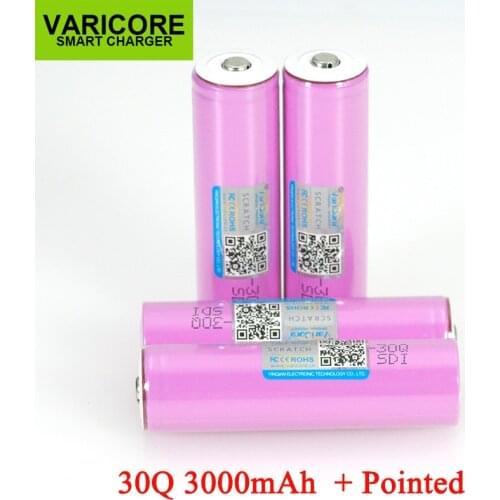 2PCS VariCore 18650 3.7v ICR18650 30Q 18650 3000mAh li ion Rechargeable battery For Flashlight Batteries + Pointed