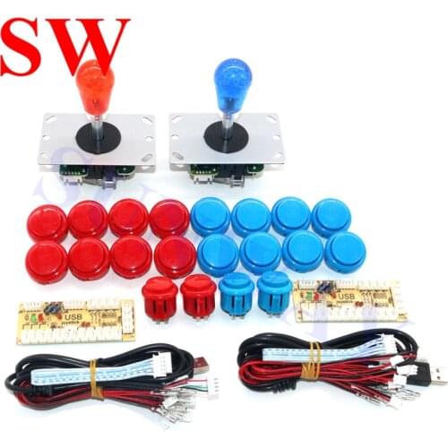 2PCS Crystal oval Ball Arcade Joystick Kits with PCB+2PCS Zero Delay USB Control Board+20PCS Arcade Button For 2Players MAME Kit