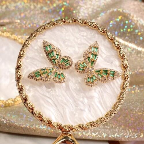 2020 Korea Hot Sale Fashion Jewelry High Quality Micro Set Zircon Earrings Elegant Green Crystal Butterfly Prom Earring for wome