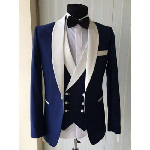 3 Piece Popular Groom Tuxedos Handsome Shawl Man Work Business Suit Prom Party Cocktail Dress (Jacket+Pants+Vest+Tie) W:209