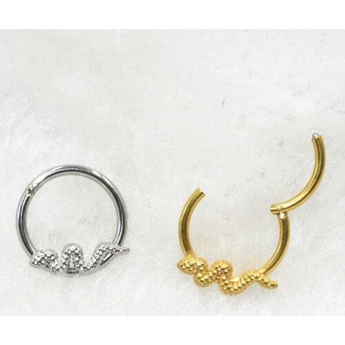 50pcs/Lot Surgical Steel Snake New Hinged Segment Nose Clicker Hoop Septum Ear Helix Cartilage Rings 16GX8/10MM Sliver Gold