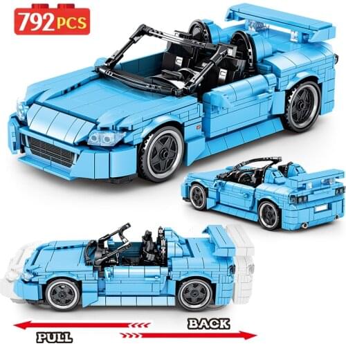 792Pcs Mechanical Pull Back Racing Car Building Blocks City DIY Supercar MOC Technical Sports Vehicle Bricks Toys For Children