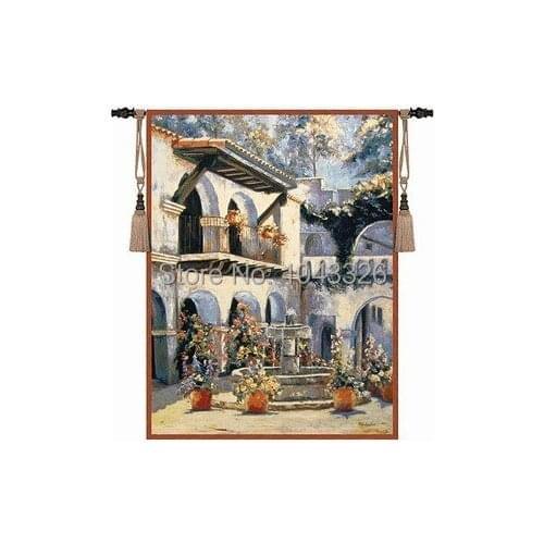 Free shipping European design Mediterranean scenery square with fountain 135*107cm aubusson woven wall hanging tapestry PT-29