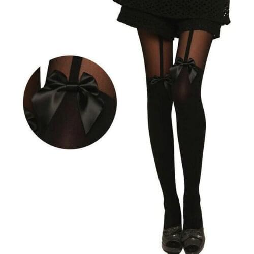 Female Thigh High Black Stockings Collant Femme Sexy Lingerie Bow Suspender Tights Women Pantyhose Garter Beltrajstopy Damskie
