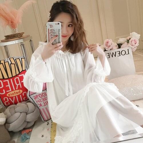 Ancient Court Fairy Nightgown Summer Long Princess Style Modal 100% Cotton Nightdress Bathrobe Lounge Negligee Sleepwear Пижама