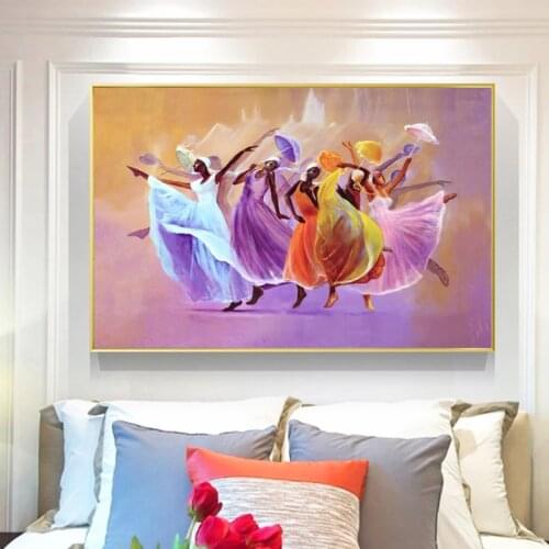 Beautiful African art Dancing Women Oil Painting on Canvas Wall Art Posters Prints Wall Pictures for Living Room Home Wall Decor