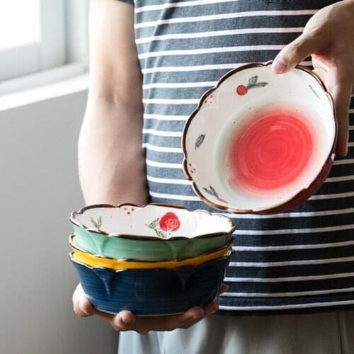 Hand Painted Lacework Shape Ceramic Bowl Simple Small Fresh Dessert Bowl Kitchen Dinner Plate Salad Bowl Tableware Home