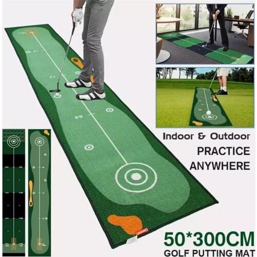 Indoor Golf Hitting Mat 300*50cm Putting Trainer Golf Practice Pad Golf Putter Green Fairway Trainer Aiming Line Tee Slot