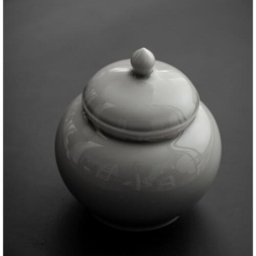 Ice Gray Glaze Small Jar Tea Jar Creative Japanese Household Small Ceramic Sealed Jar Simple Pu'er Tea Jar Tea Tins Tea Storage