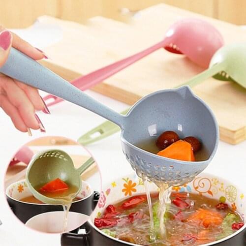Hot Selling 2 in 1 Long Handle Soup Spoon Home Strainer Cooking Colander Kitchen Scoop Plastic Ladle Tableware