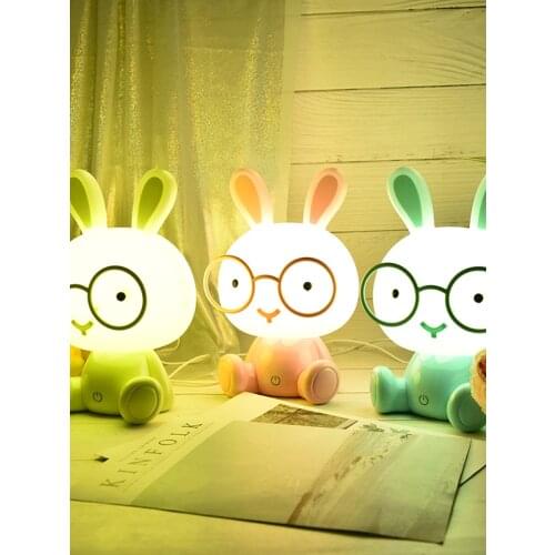 Lovely Modern Cute Rabbit Night Light Led Lamp Baby Bedroom Christmas Gift Bedside Decor Kids Glasses Rabbits Lights