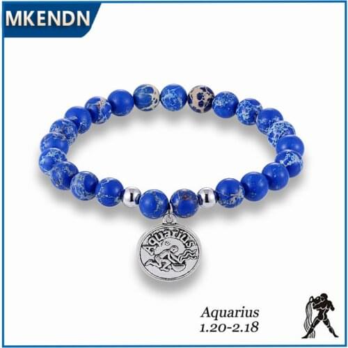 MKENDN New Arrival 12 Constellation Horoscope With Natural Emperor Stone Beads Charm Yoga Bracelet Men Women Jewelry
