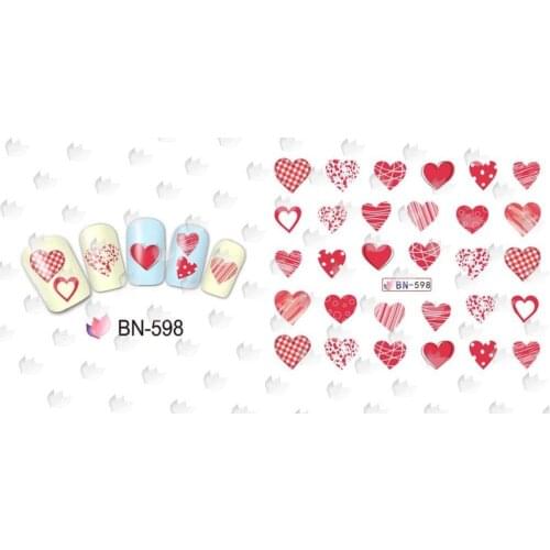 Valentines Nail Art Stickers For Decoration Romantic Kiss Red Lips Water Transfer Paper Decal Manicure Love Hearts Bn598