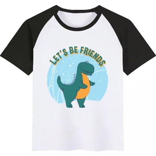 New Arrival Girls Tshirt Funny Print Funny Cartoon Dinosaur T Shirt Girl Teen Clothes White Short Sleeve Boys T Shirts