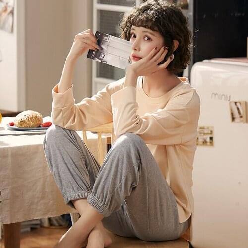 Cotton Home suit sleep tops trouser suit Sleepwear Womens pajamas Set Avocado korean clothes ropa mujer nuisette femme Freeship
