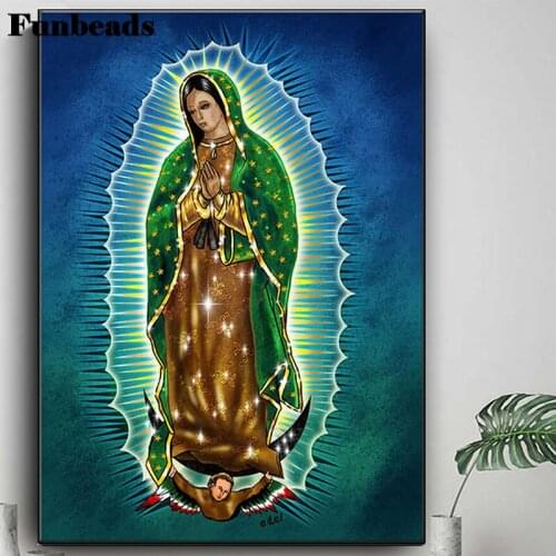 Full Square/Round Mexico Guadalupe Virgin Mary Embroidery Green Light DIY Diamond Painting Cross Stitch Lady Religion FF4336