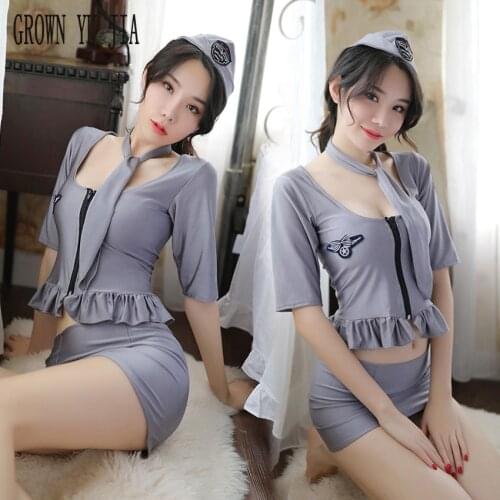 Porno Policewoman Play Uniform Erotic Cosplay Stewardess Dress Set Sexy Skirt for Sex Naughty Lingerie Erotische Girls Costume