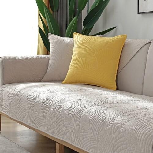 Simple Soild Sofa Cushion Quilting Leaves Four Season Cotton Sofa Towel Modern Couch Cover Nonslip Cushion Cover for Living Room