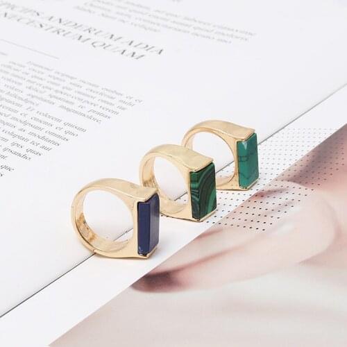 Rectangle Stone Rings malachite Stone Fashion Inner Dia 1.7cm Gold Color Brincos Pendientes Jewelry for Women