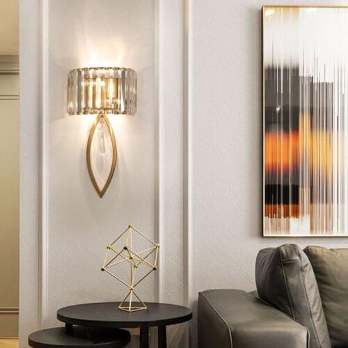 Luxury Postmodern Crystal Gold Wall Lamp Bedside LED Simple Modern Bedroom Living Room TV Aisle Entrance Lighting