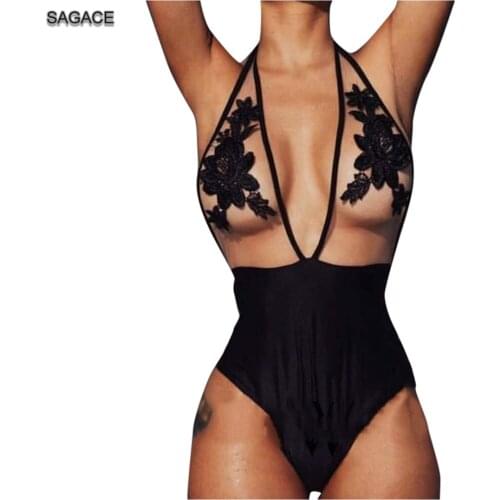 SAGACE Women Sexys One-Piece Bikini Rose Embroidery Patchwork Mesh Swimwear Beachwear One Piece Swimsuit Bathing Bodysuit C212