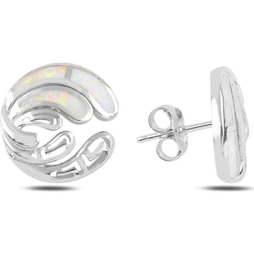 Silver 925 Sterling White Opal Stone Dangle Studded Earrings