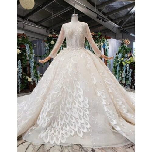 BGW HT41612 Handmade Wedding Dresses Long Sleeves Tulle O-neck Sexy Corset Wedding Gown With Beading Adapt To Various Occasions
