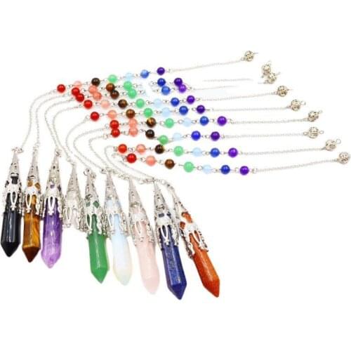 Men Women Natural Healing Stone Reiki Pyramid Pendulum Chakra Chain Amulet Crystal Pendant
