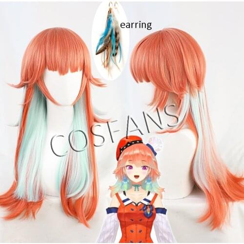 VTuber Takanashi Kiara Wig Hololive EN Cosplay Kusotori Girls Orange Mixed Mint Green Long Straight Synthetic Hair Kawaii Lolita