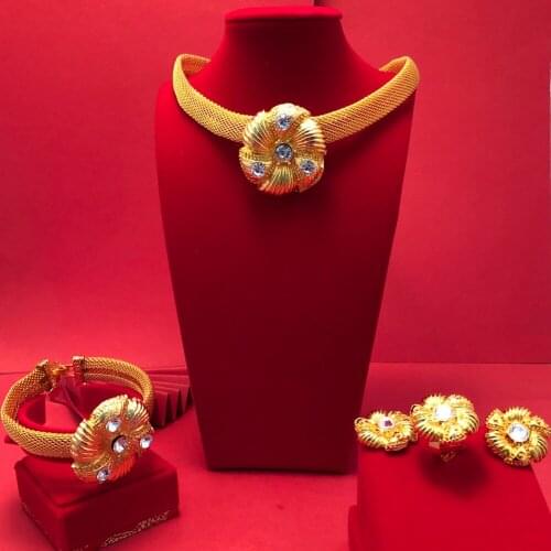 24K Dubai Jewelry sets high Quality Gold Color plated unique Design Wedding jewelry set